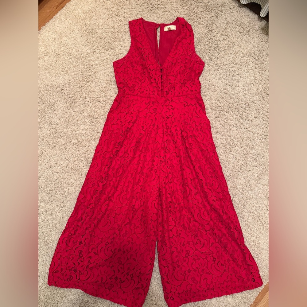 Anthropologie Red Lace Jumpsuit